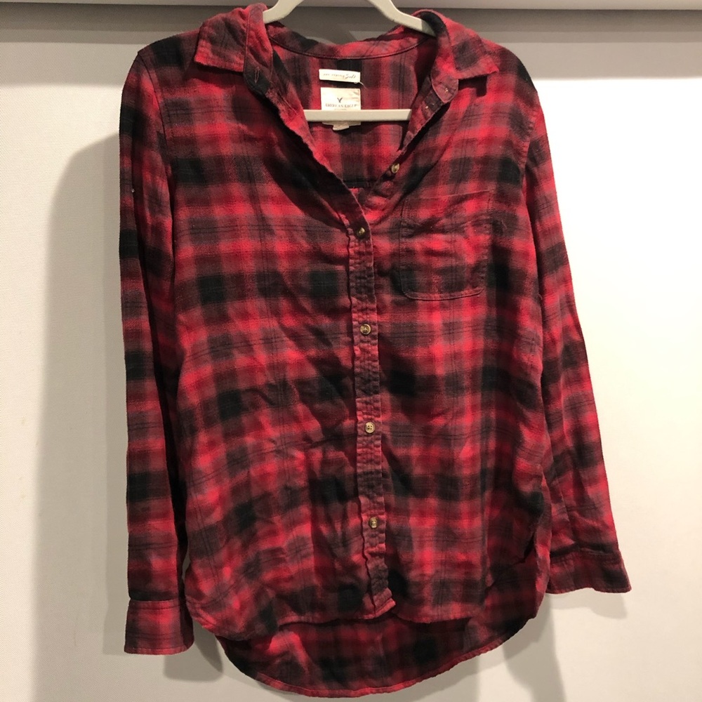 American Eagle Medium Red Plaid Button Down